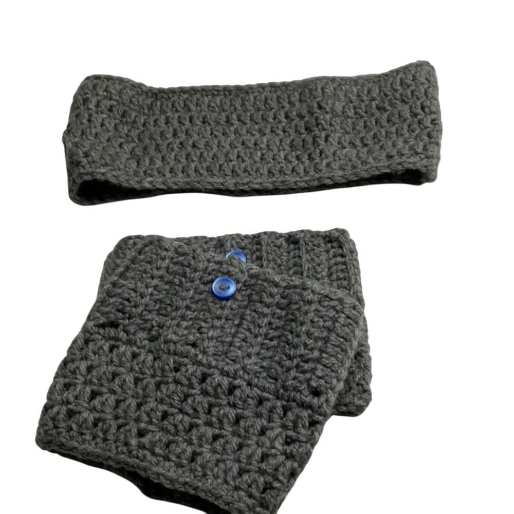Hand Crochet Gray Headband and‎ Boot Cuffs